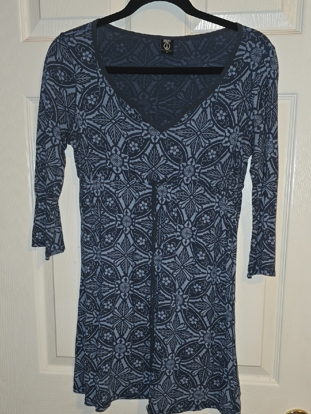 Lucky Brand Navy and Light Blue Patterned Midi Dress